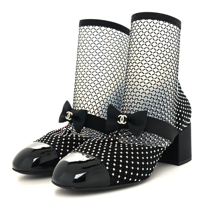 Chanel Resille Strass Kid Suede Patent Mary Jane Short Boots 38 Black 3 of 7