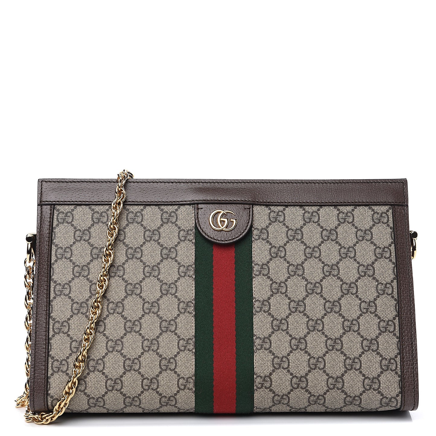GG Supreme Monogram Web Medium Ophidia Chain Shoulder Bag Brown