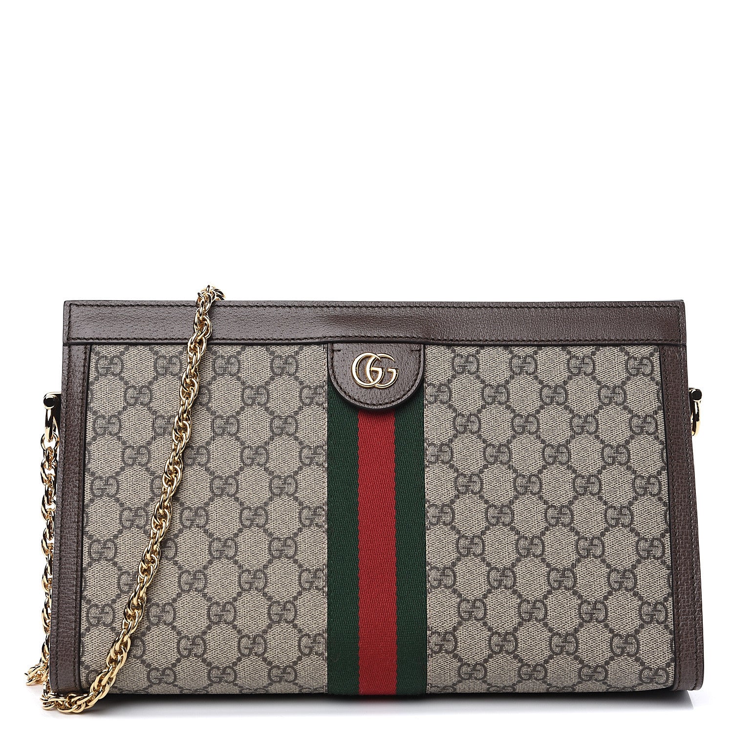 Gucci GG Supreme Monogram Web Medium Ophidia Chain Shoulder Bag Brown 1 of 9