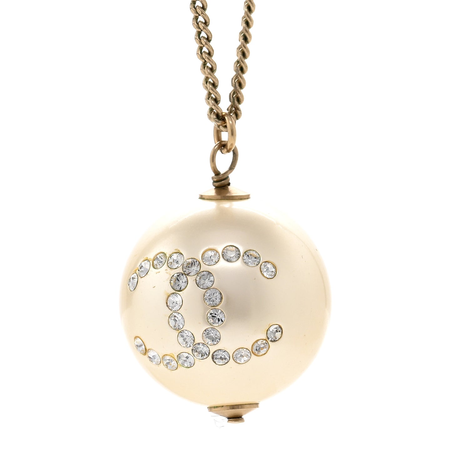 Pearl Crystal CC Pendant Necklace Gold