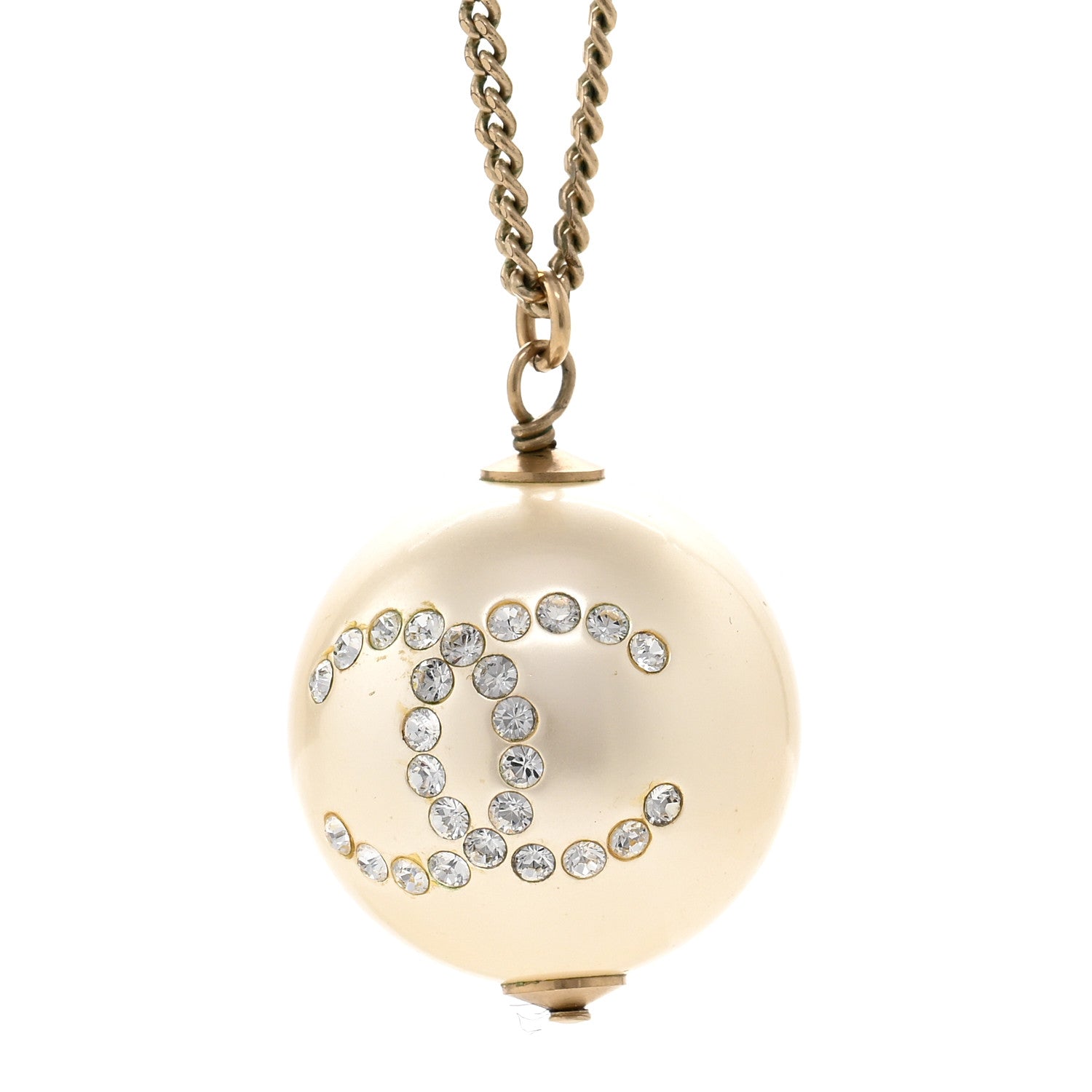 Chanel Pearl Crystal CC Pendant Necklace Gold 4 of 6