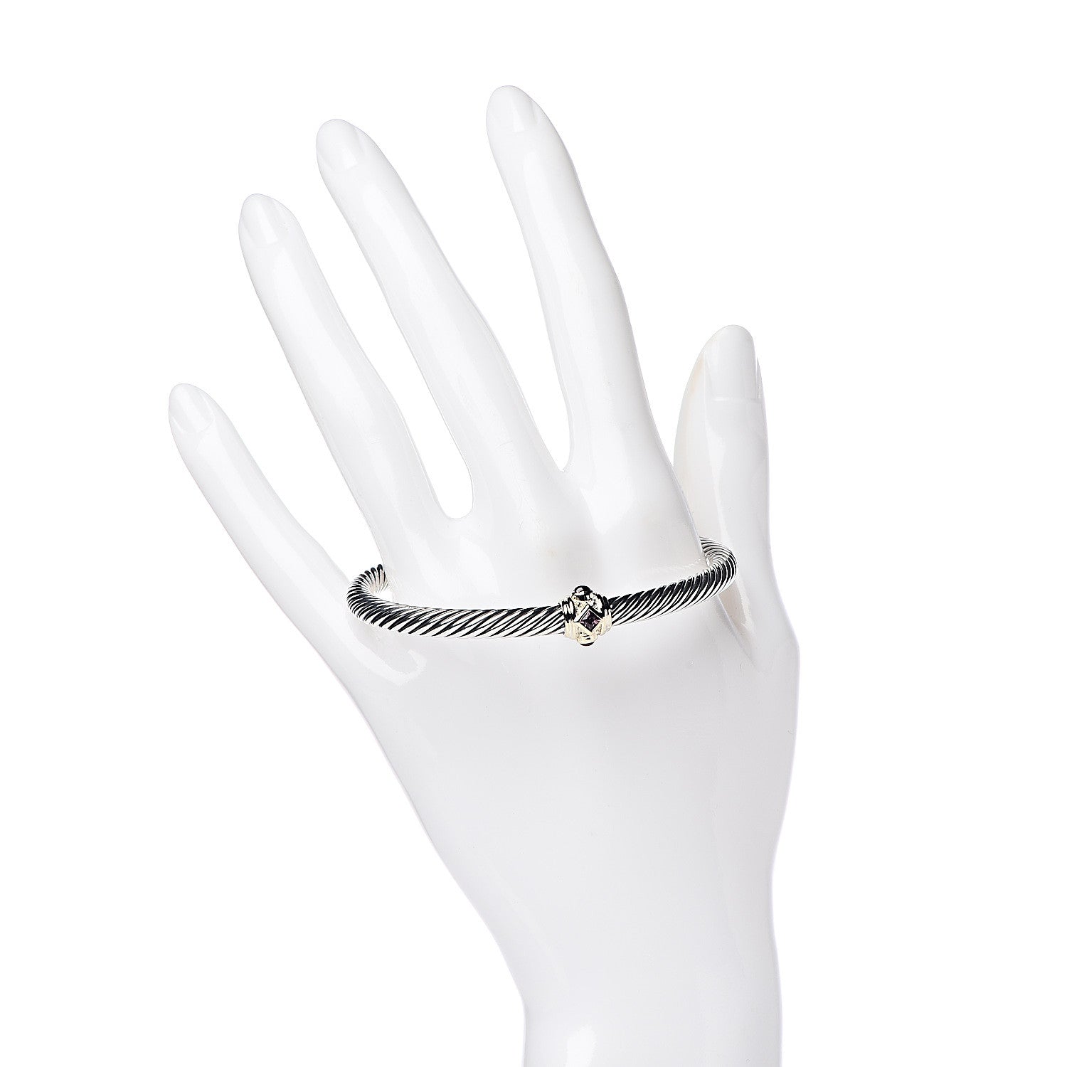 David Yurman Sterling Silver 14K Yellow Gold Rhodolite Garnet Pink Tourmaline 5mm Cable Renaissance Station Bracelet 2 of 4