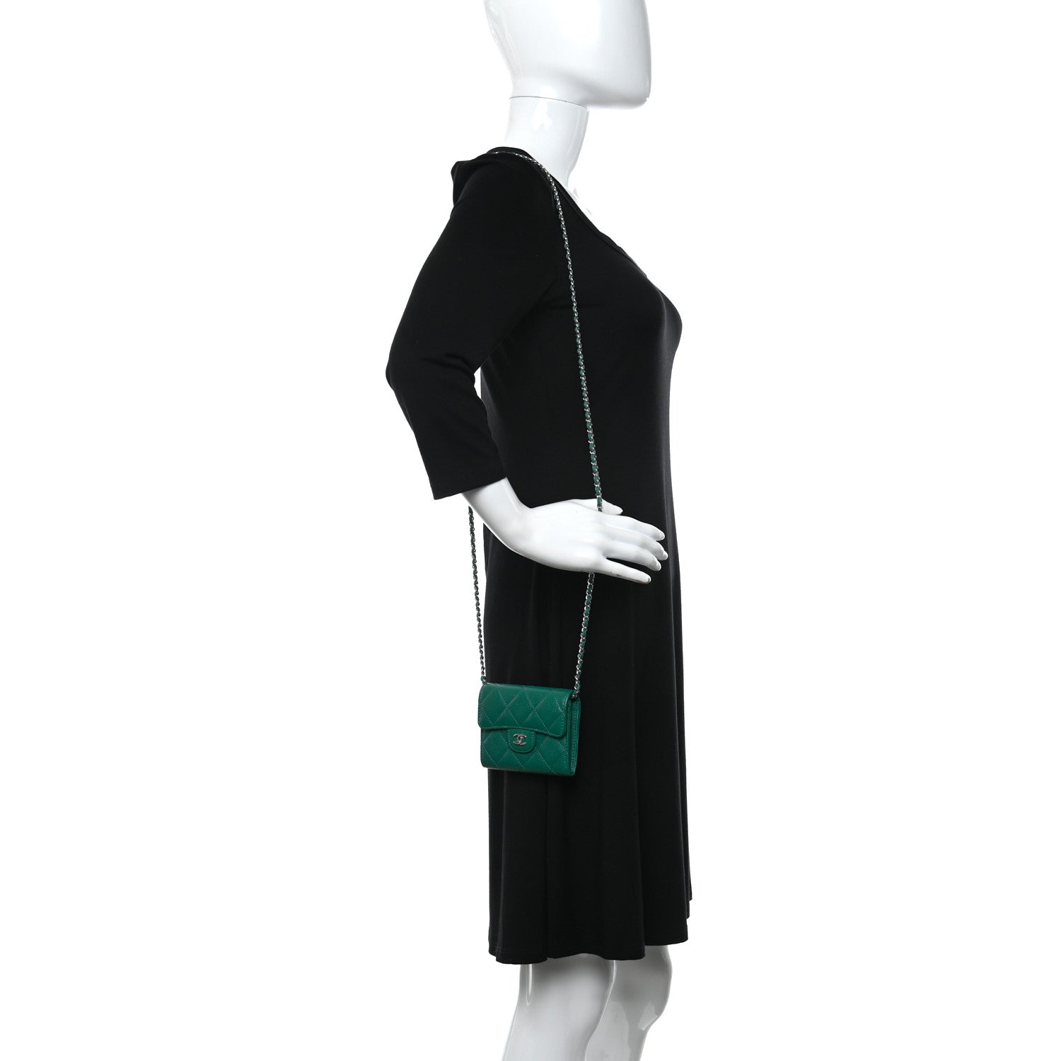 Chanel Caviar Quilted Flap Card Holder On Chain Green 2 of 12