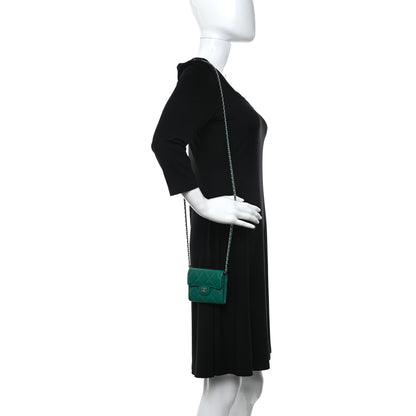 Chanel Caviar Quilted Flap Card Holder On Chain Green 2 of 12