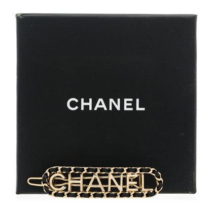 Chanel Metal Lambskin Vintage Allure Logo Hair Clip Black Gold 5 of 5