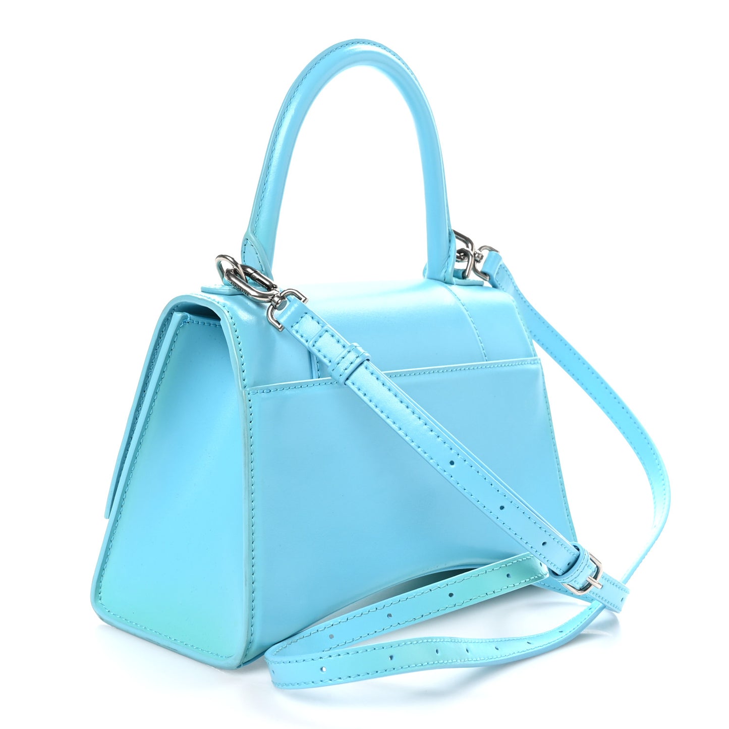 Shiny Box Calfskin Tonal B Hourglass Top Handle Bag Mini Azur