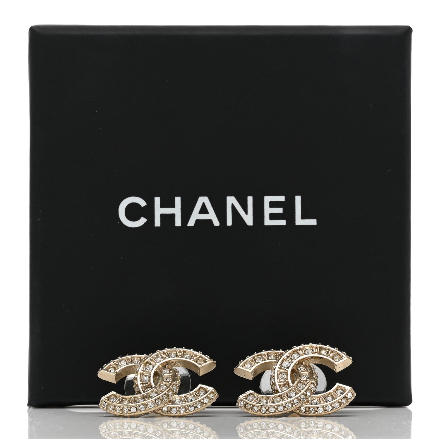 Chanel Crystal Timeless CC Earrings Light Gold 5 of 5