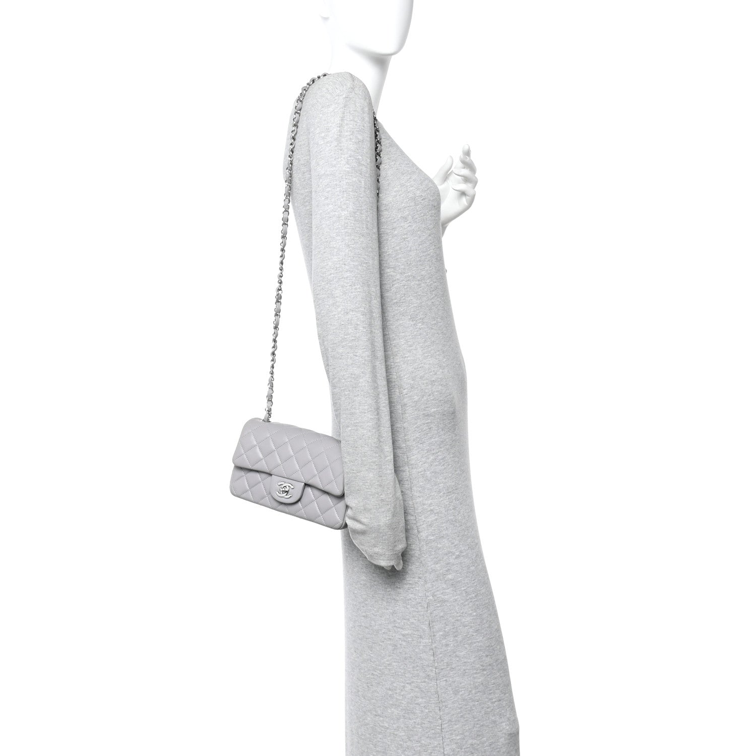 Chanel Lambskin Quilted Mini Rectangular Flap Grey 2 of 10