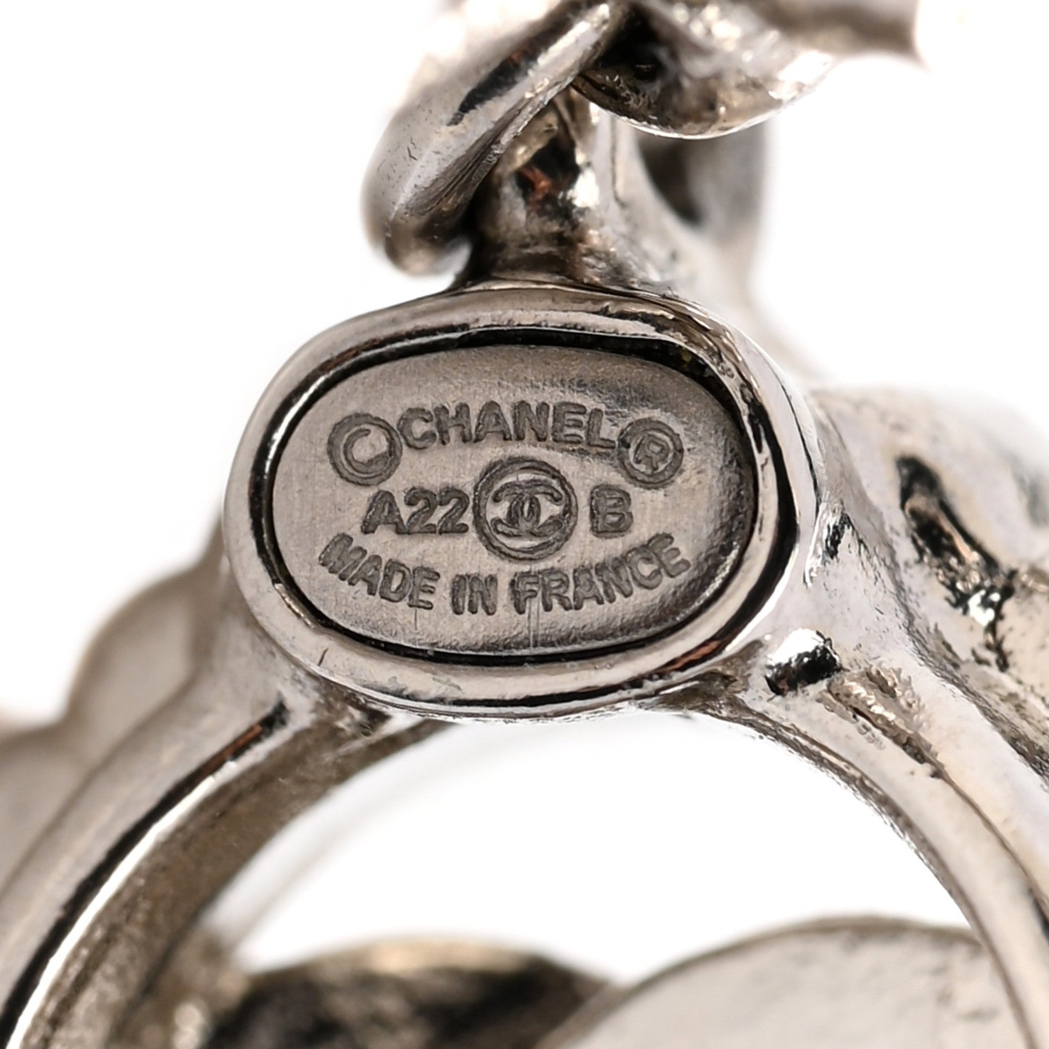 Chanel Crystal CC Bow Round Drop Earrings Silver 4 of 4