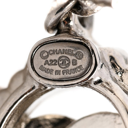 Chanel Crystal CC Bow Round Drop Earrings Silver 4 of 4