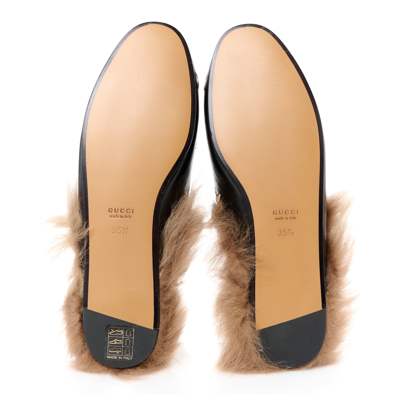 Gucci Goatskin Fur Bee Star Embroidered Womens Princetown Slippers 35.5 Black 7 of 9