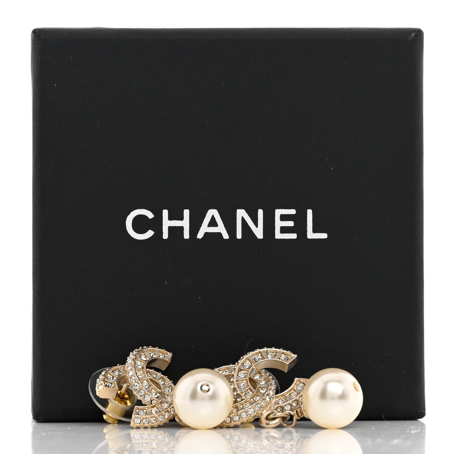 Crystal Pearl CC Drop Earrings Gold