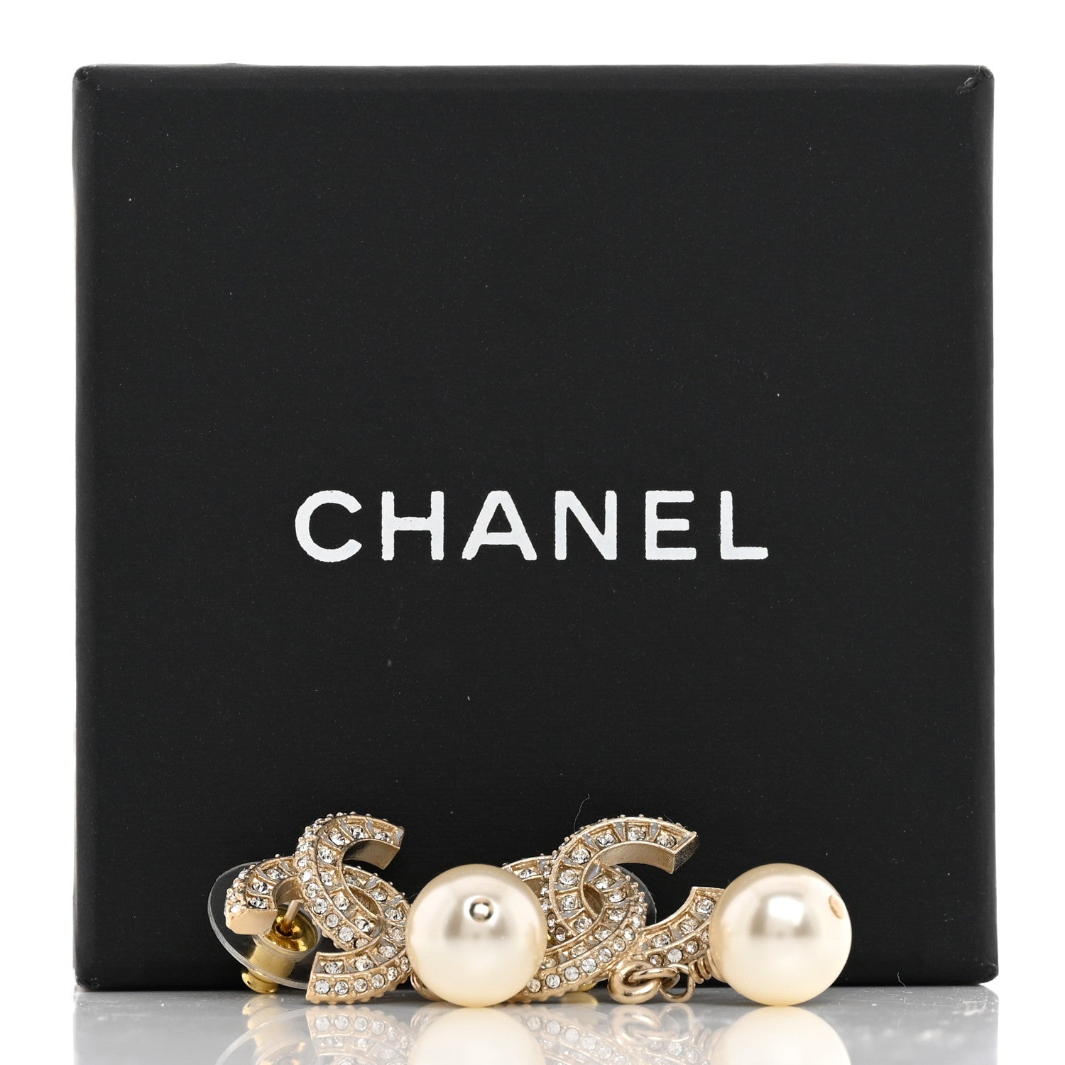 Chanel Crystal Pearl CC Drop Earrings Gold 5 of 5