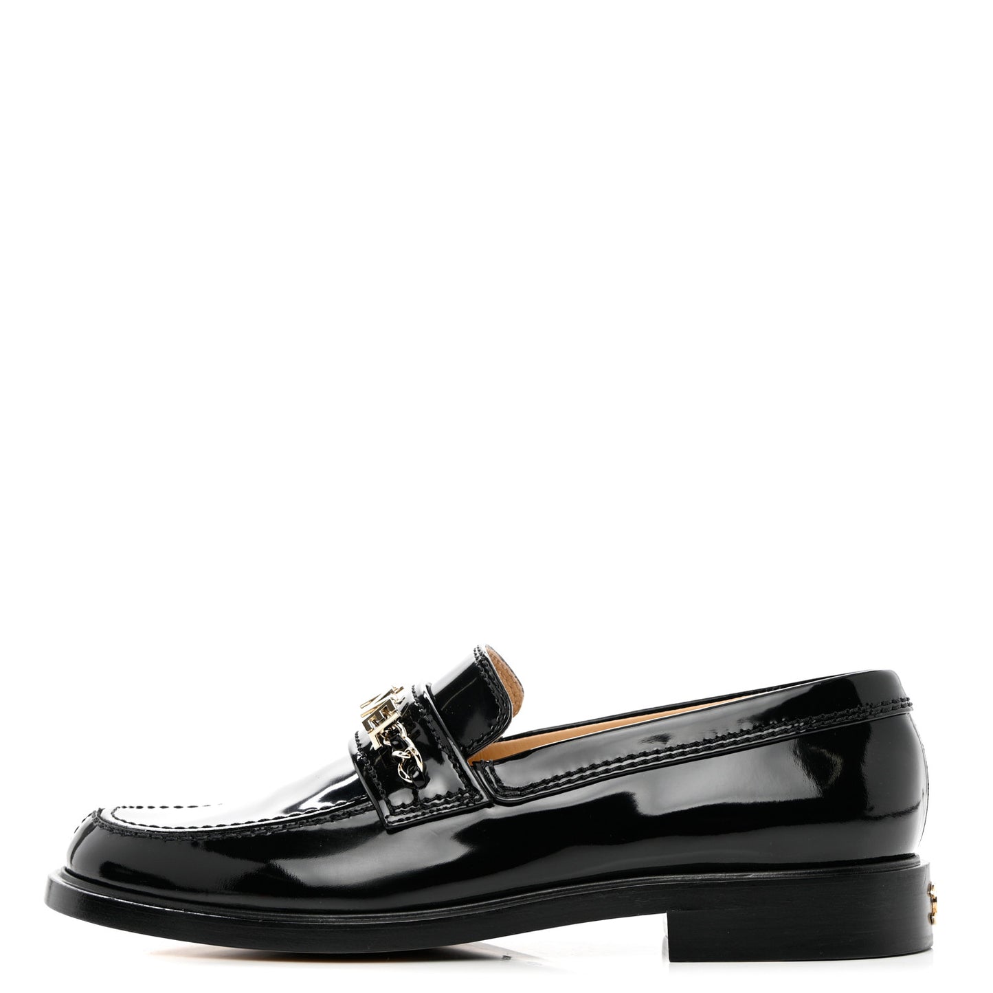 Shiny Calfskin Logo Loafers 42 Black