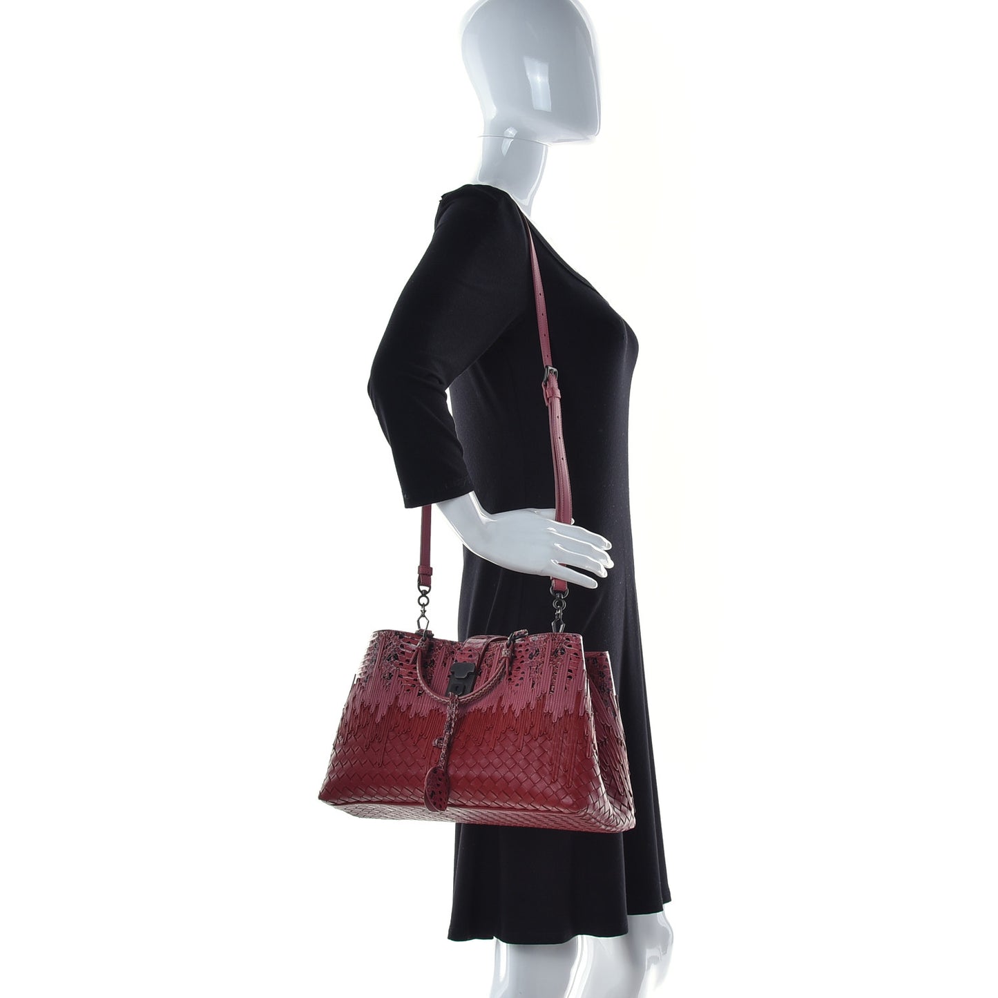 Nappa Intrecciato Snakeskin Large Flow Wave Tote Red