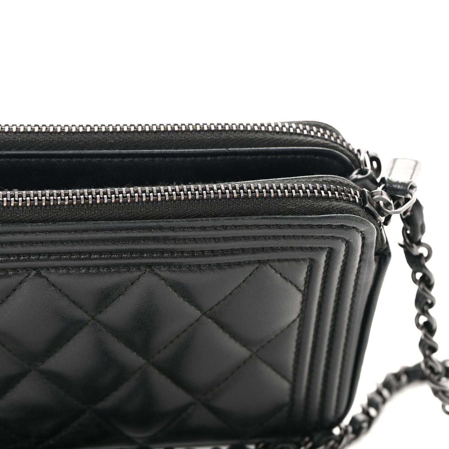 Lambskin Quilted Small Boy Clutch With Chain So Black