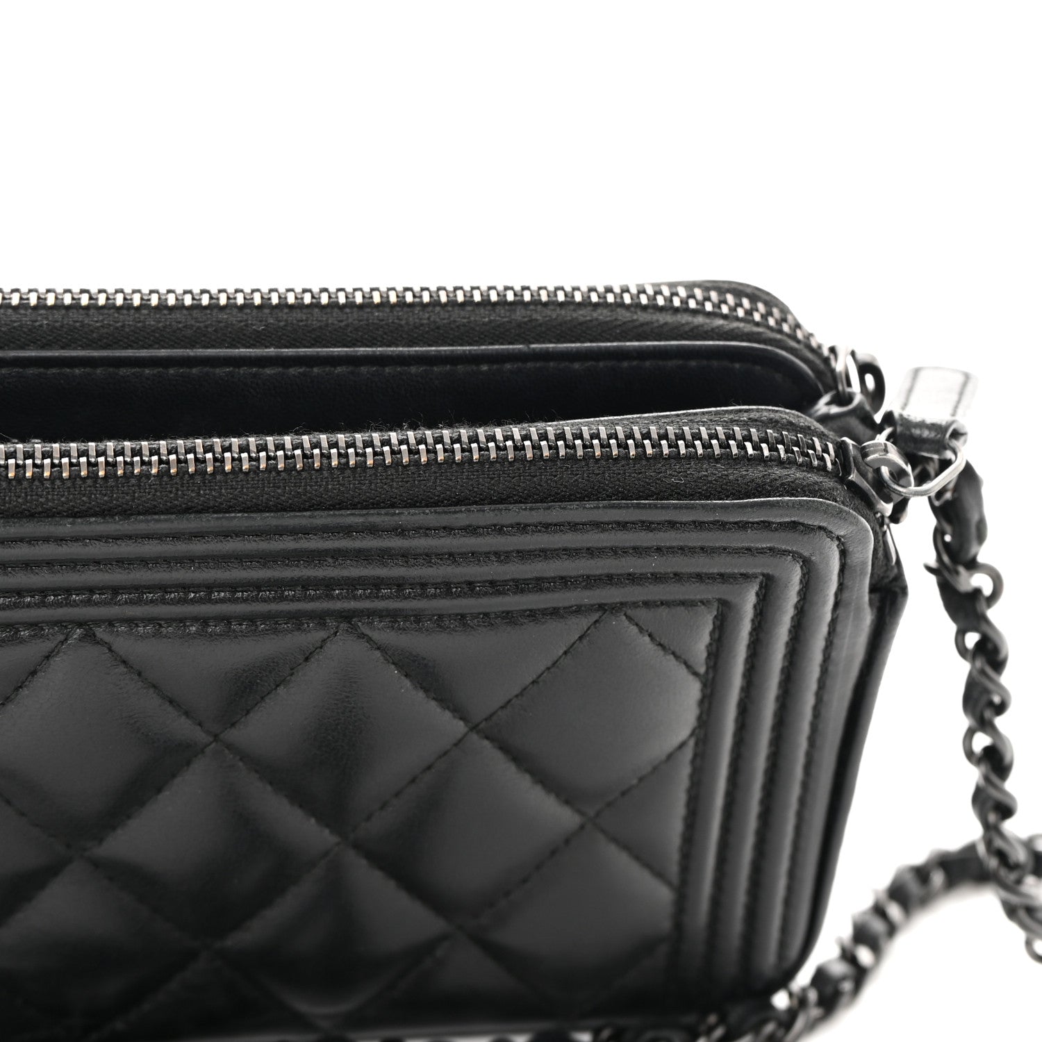 Chanel Lambskin Quilted Small Boy Clutch With Chain So Black 16 of 18