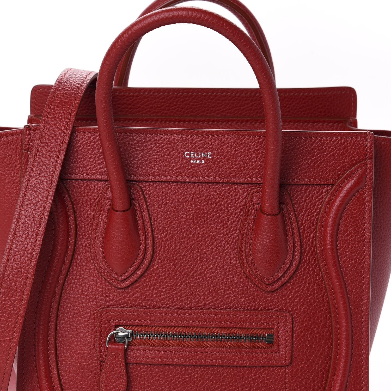Celine Drummed Calfskin Nano Luggage Red 11 of 11