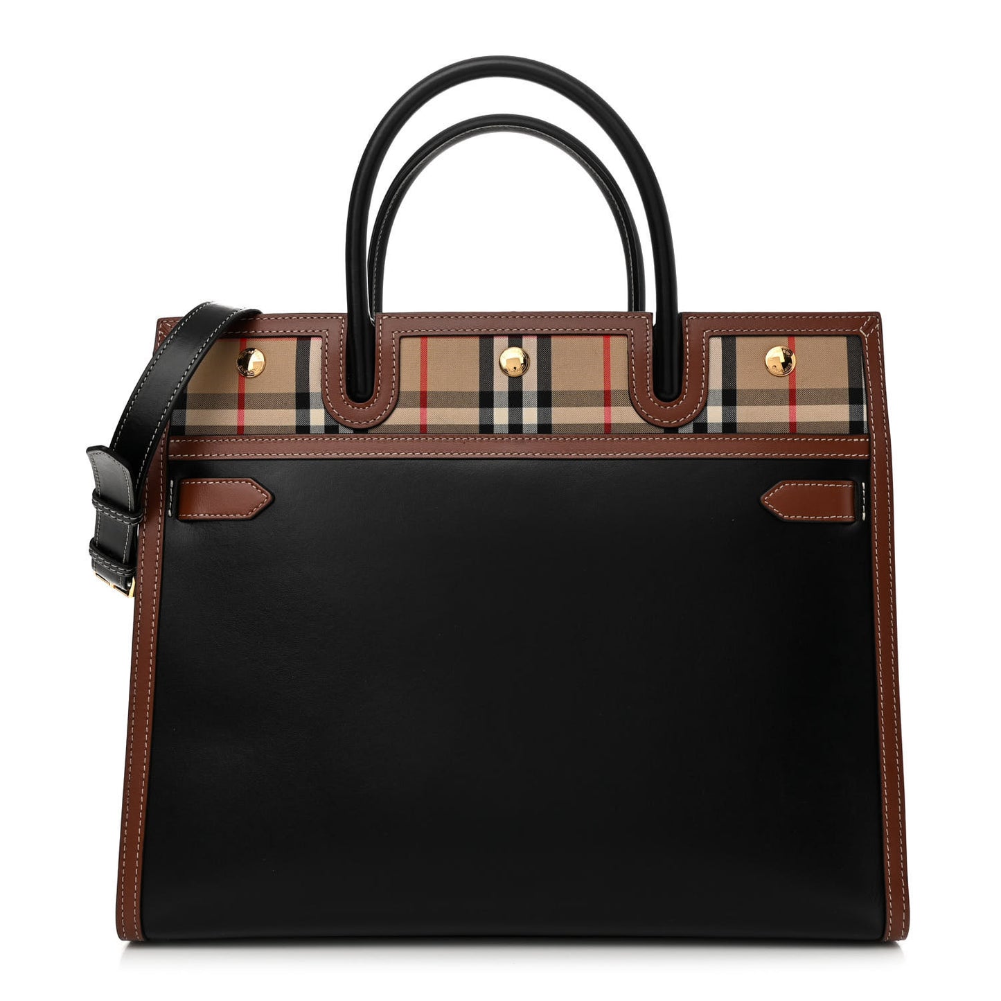 Calfskin Vintage Check Medium Two Handle Title Bag Black