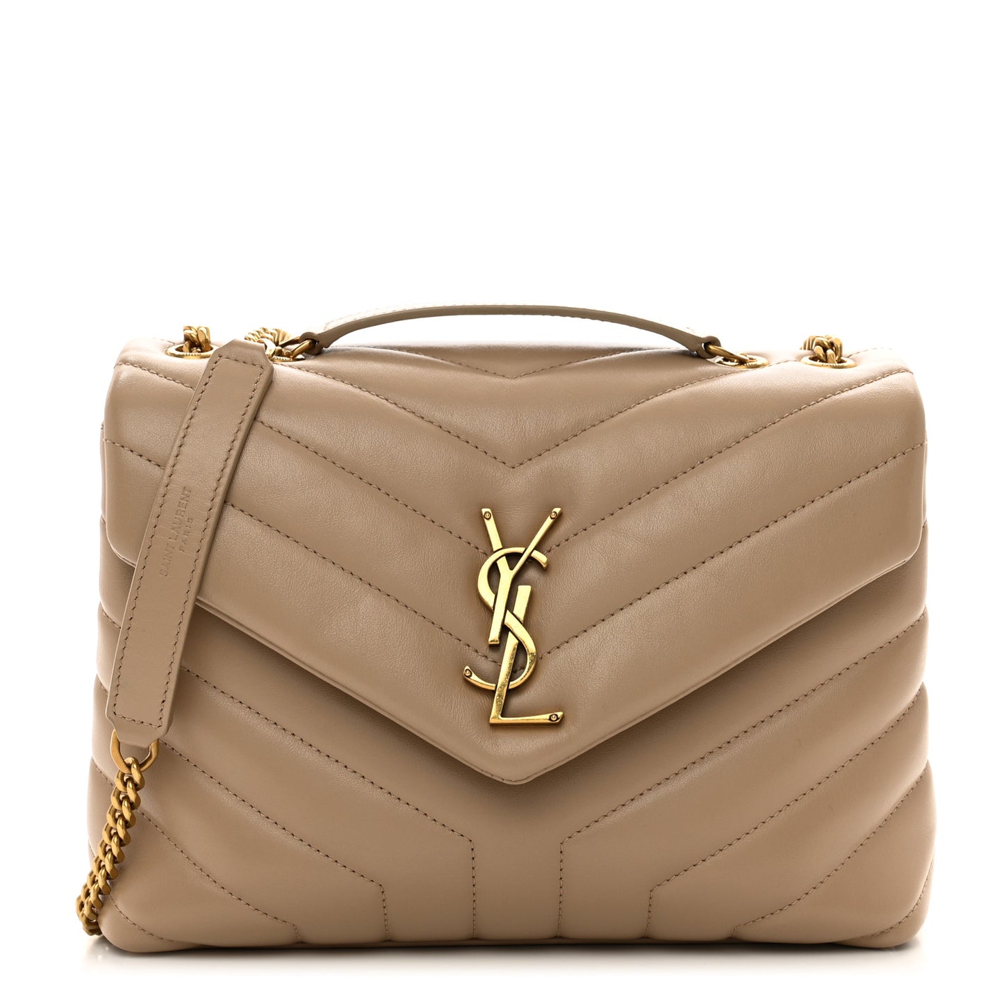 Calfskin Y Quilted Monogram Small Loulou Chain Satchel Dark Beige