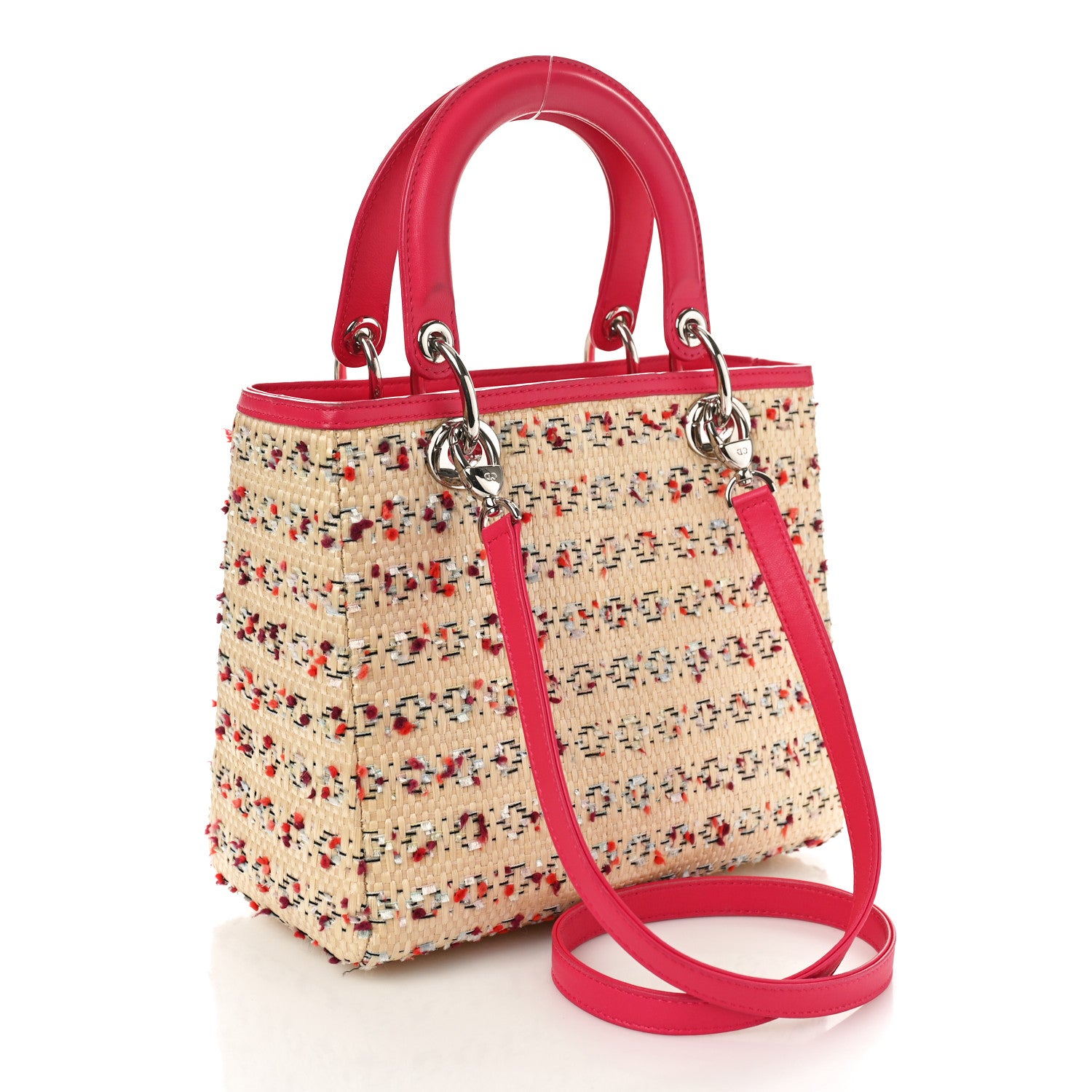 Christian Dior Raffia Tweed Medium Lady Dior Pink Beige 2 of 11