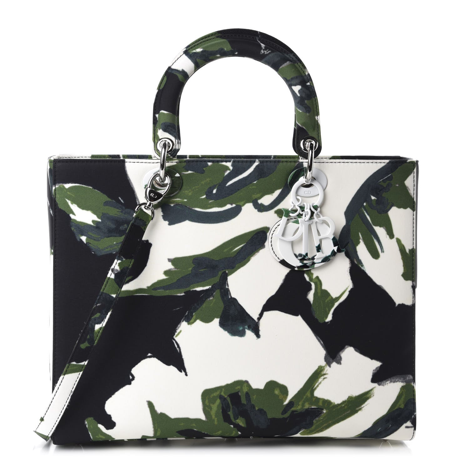 Christian Dior Canvas Graffiti Floral Printed Large Lady Dior Green White 1 of 11