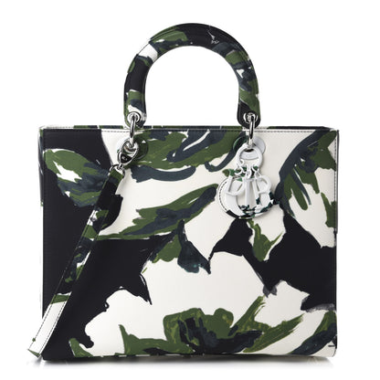 Christian Dior Canvas Graffiti Floral Printed Large Lady Dior Green White 1 of 11