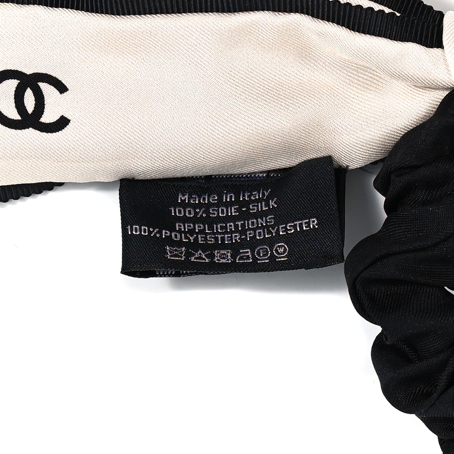 Silk Logo Hair Tie Ivory Black