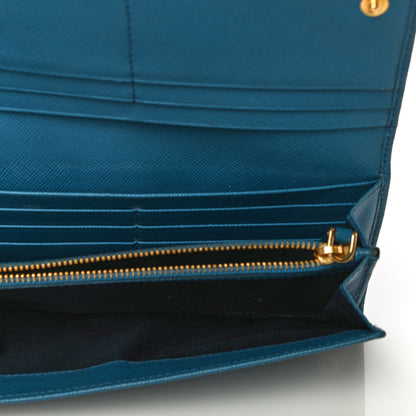 Prada Saffiano Metal Continental Flap Wallet Blue 5 of 17