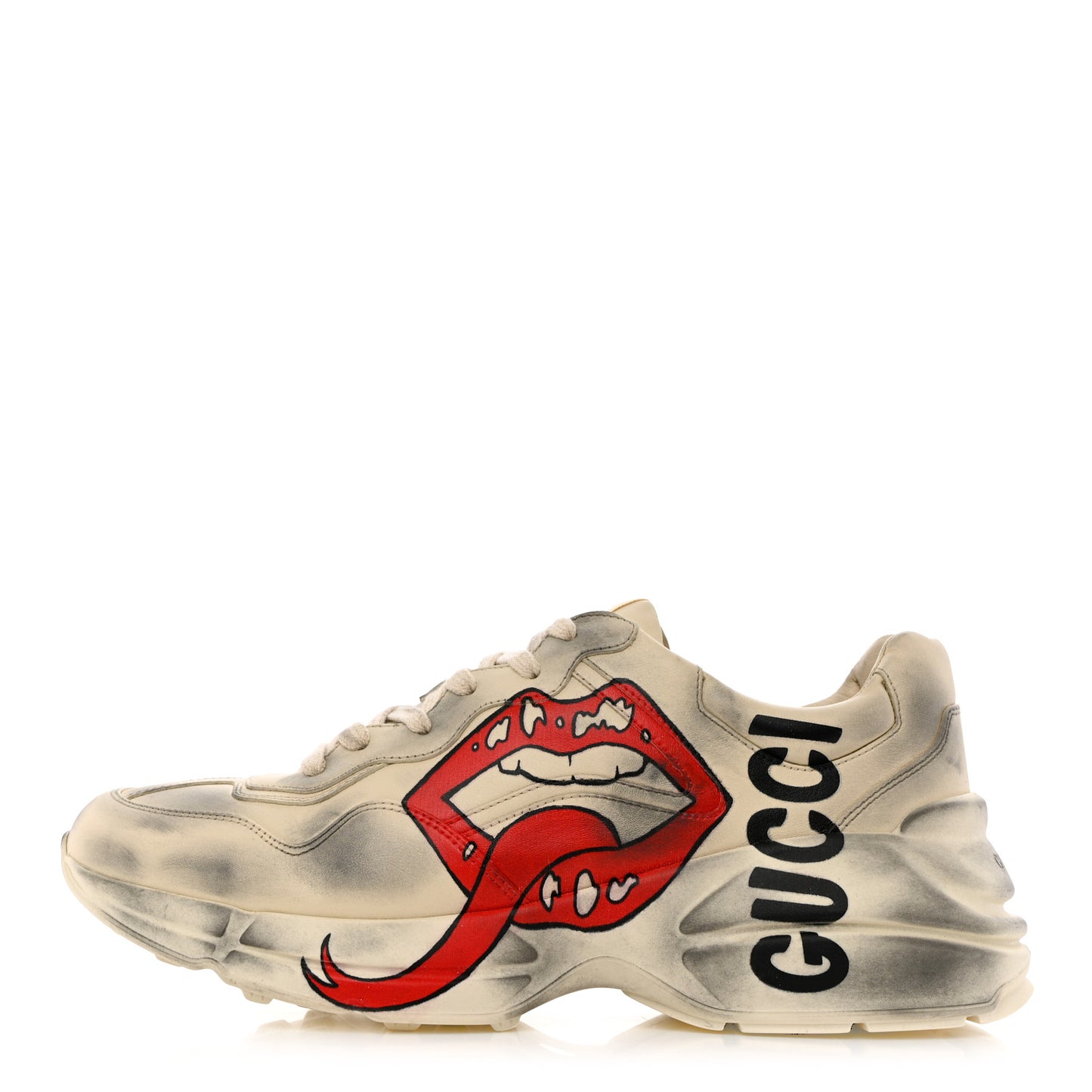Calfskin Mouth Print Mens Rhyton Sneakers 8.5 Ivory