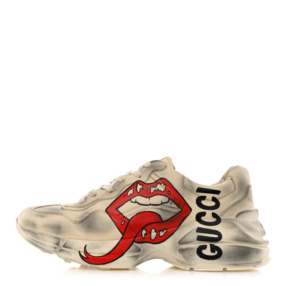Gucci Calfskin Mouth Print Mens Rhyton Sneakers 8.5 Ivory 1 of 10