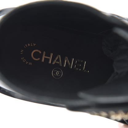 Chanel Shiny Goatskin Calfskin Quilted Lace Up Combat Boots 38.5 Black 6 of 14