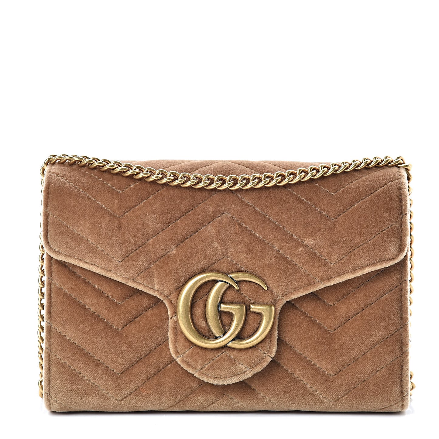 Velvet Matelasse GG Marmont Chain Wallet Taupe