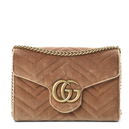 Gucci Velvet Matelasse GG Marmont Chain Wallet Taupe 1 of 14