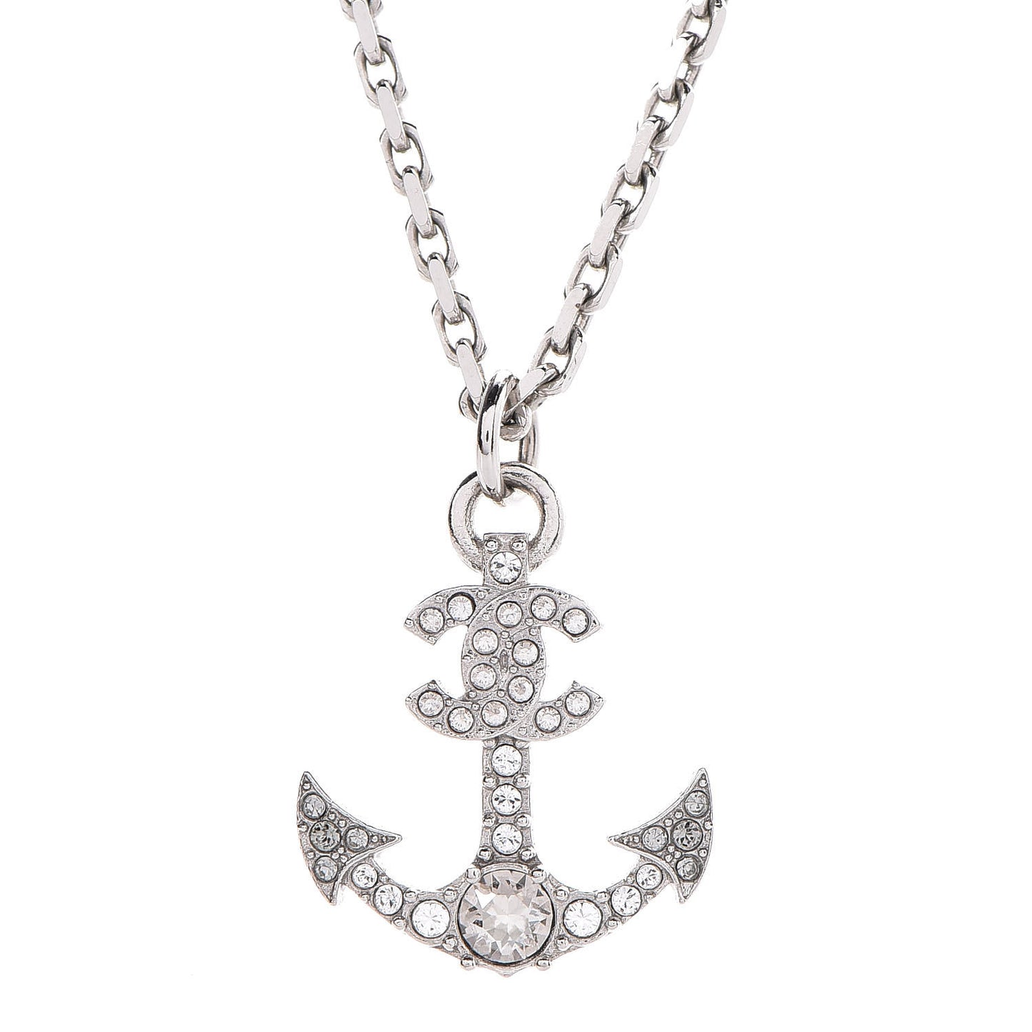 Crystal Anchor CC Pendant Necklace Silver