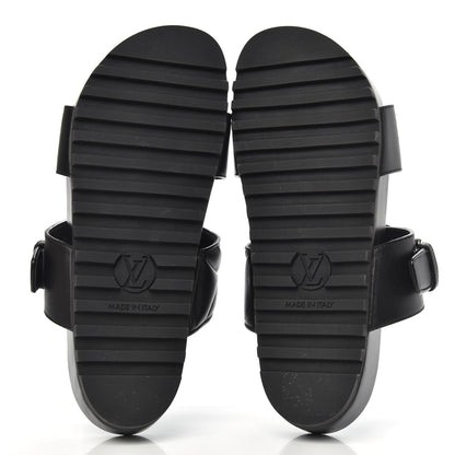 Louis Vuitton Calfskin New Wave Bom Dia Mule Sandals 37 Black 6 of 9