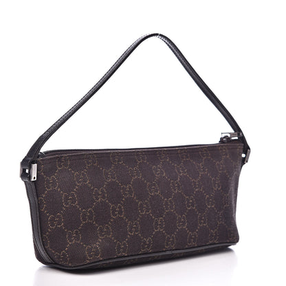 Gucci Denim Monogram Boat Pochette Dark Brown 3 of 12