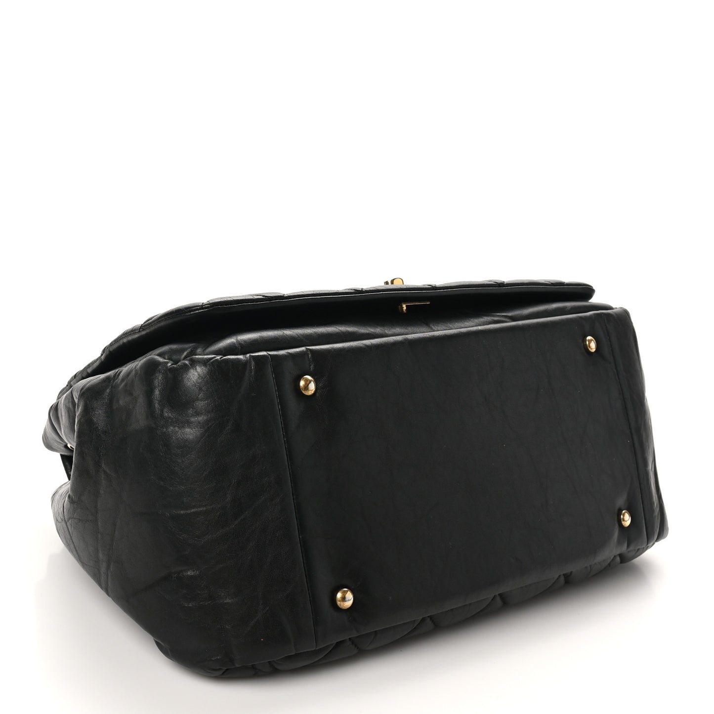Aged Calfskin Quilted Large Pondichery Flap Black