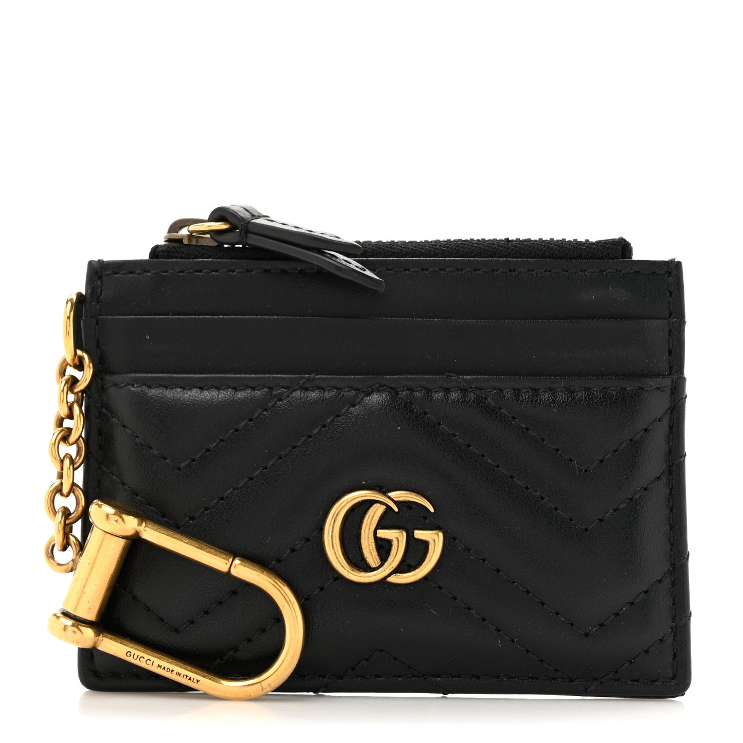 Calfskin Matelasse Chevron GG Marmont Key Case Card Holder Black