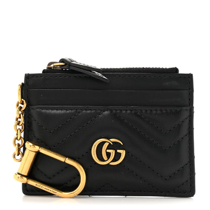 Gucci Calfskin Matelasse Chevron GG Marmont Key Case Card Holder Black 1 of 7