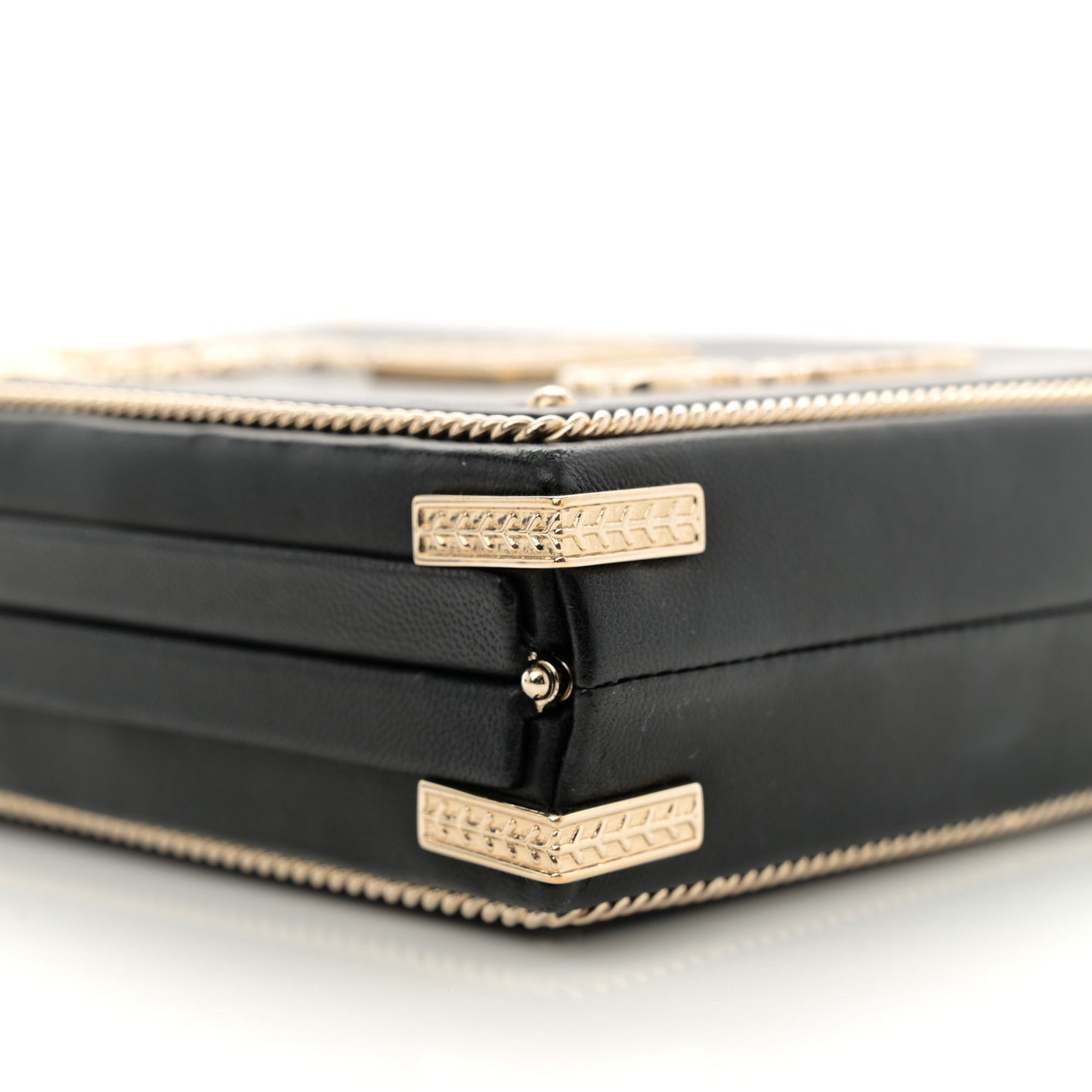 Lambskin Room Card Minaudiere Evening Bag Black Gold