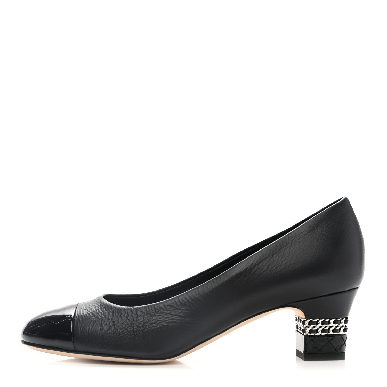 Chanel Patent Calfskin CC Cap Toe Chain Pumps 39 Black 1 of 9