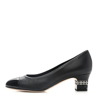 Chanel Patent Calfskin CC Cap Toe Chain Pumps 39 Black 1 of 9