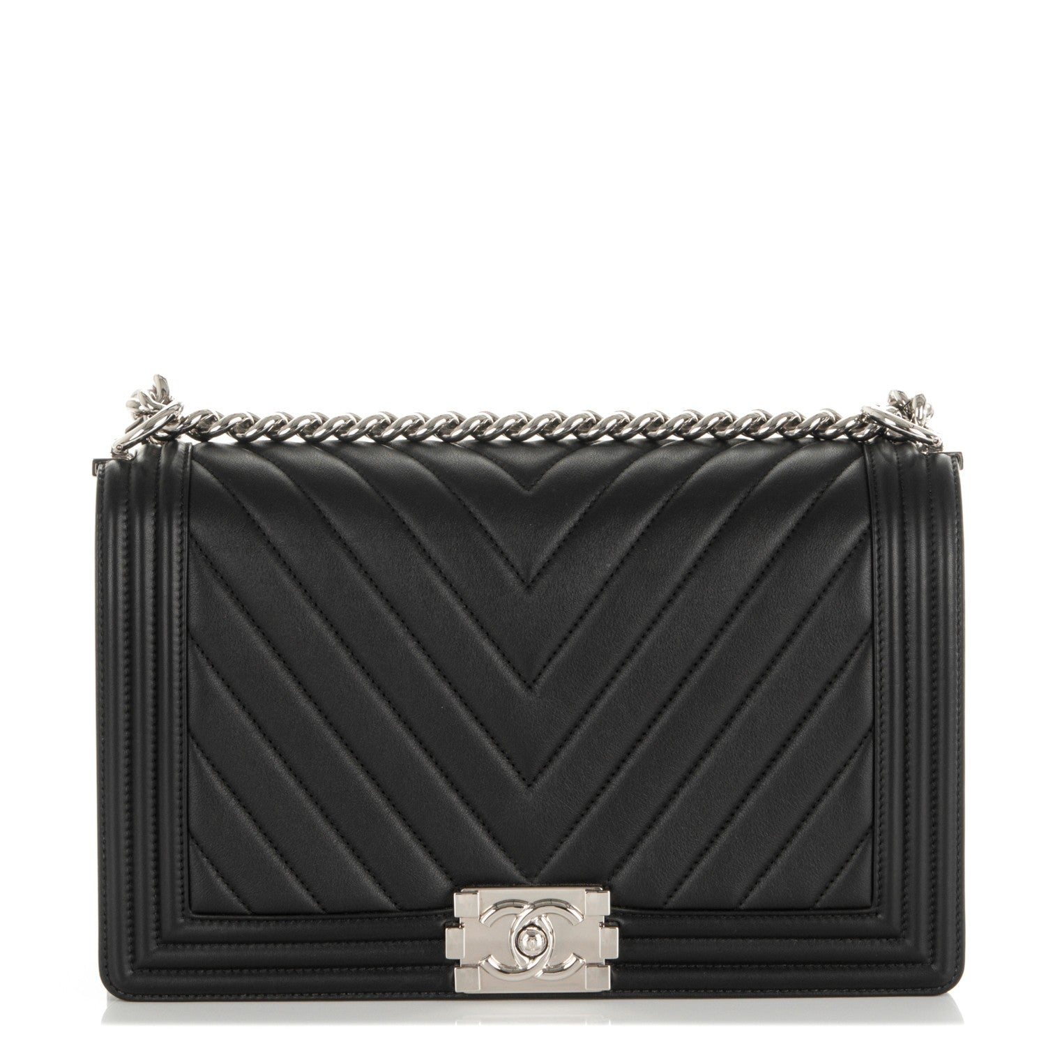 Chanel Calfskin Chevron Quilted New Medium Boy Flap Black 1 of 7