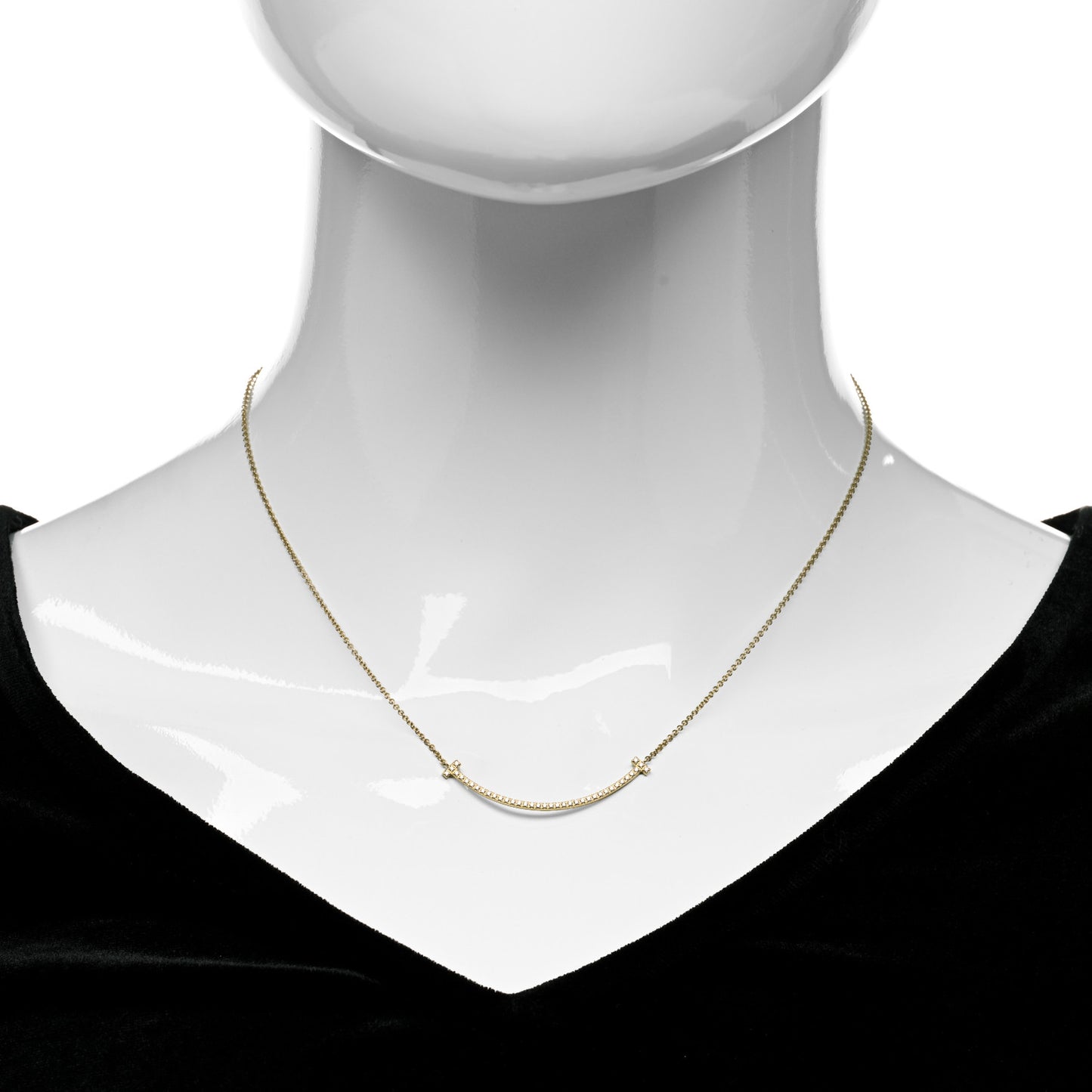 18K Yellow Gold Diamond Small T Smile Pendant Necklace