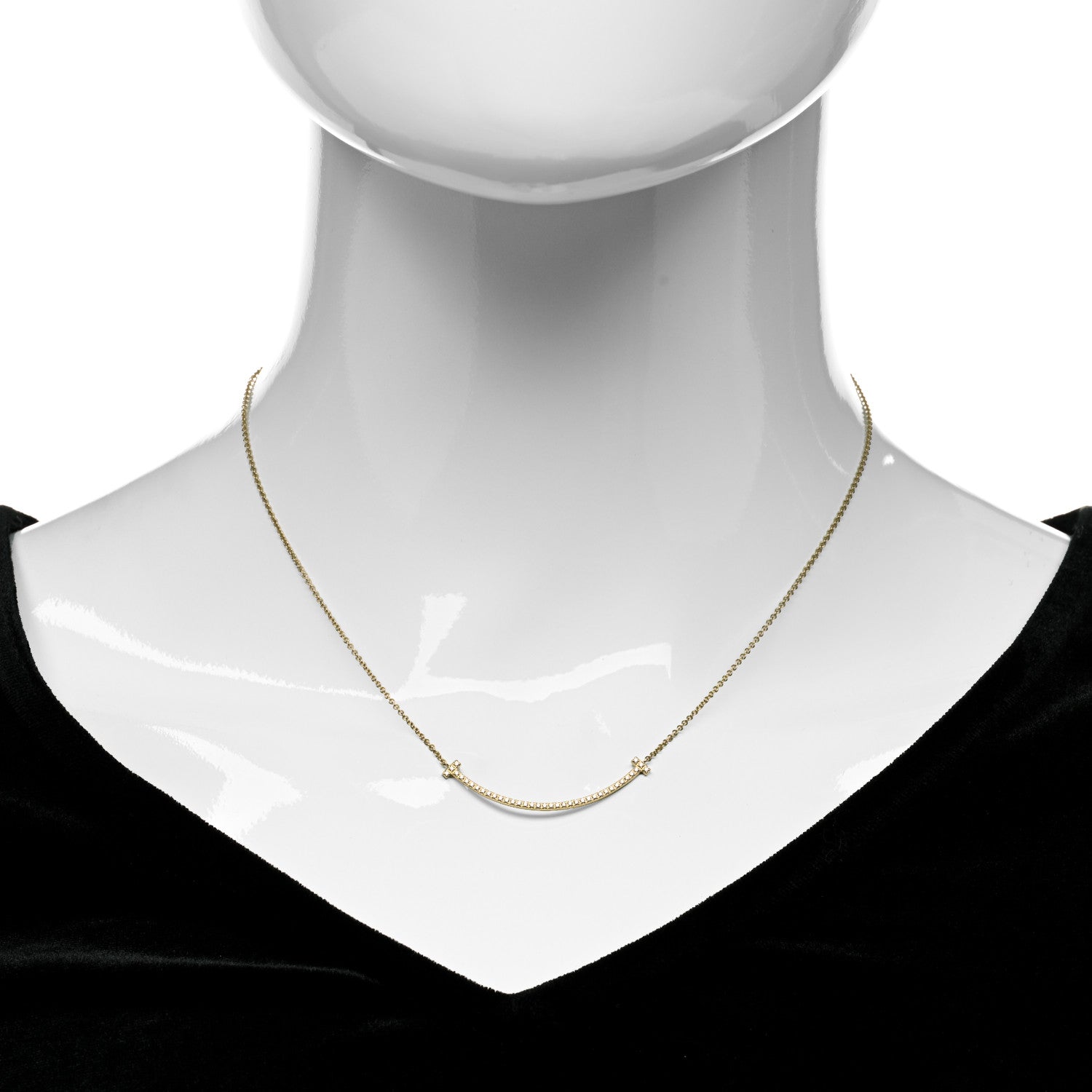 Tiffany 18K Yellow Gold Diamond Small T Smile Pendant Necklace 2 of 6