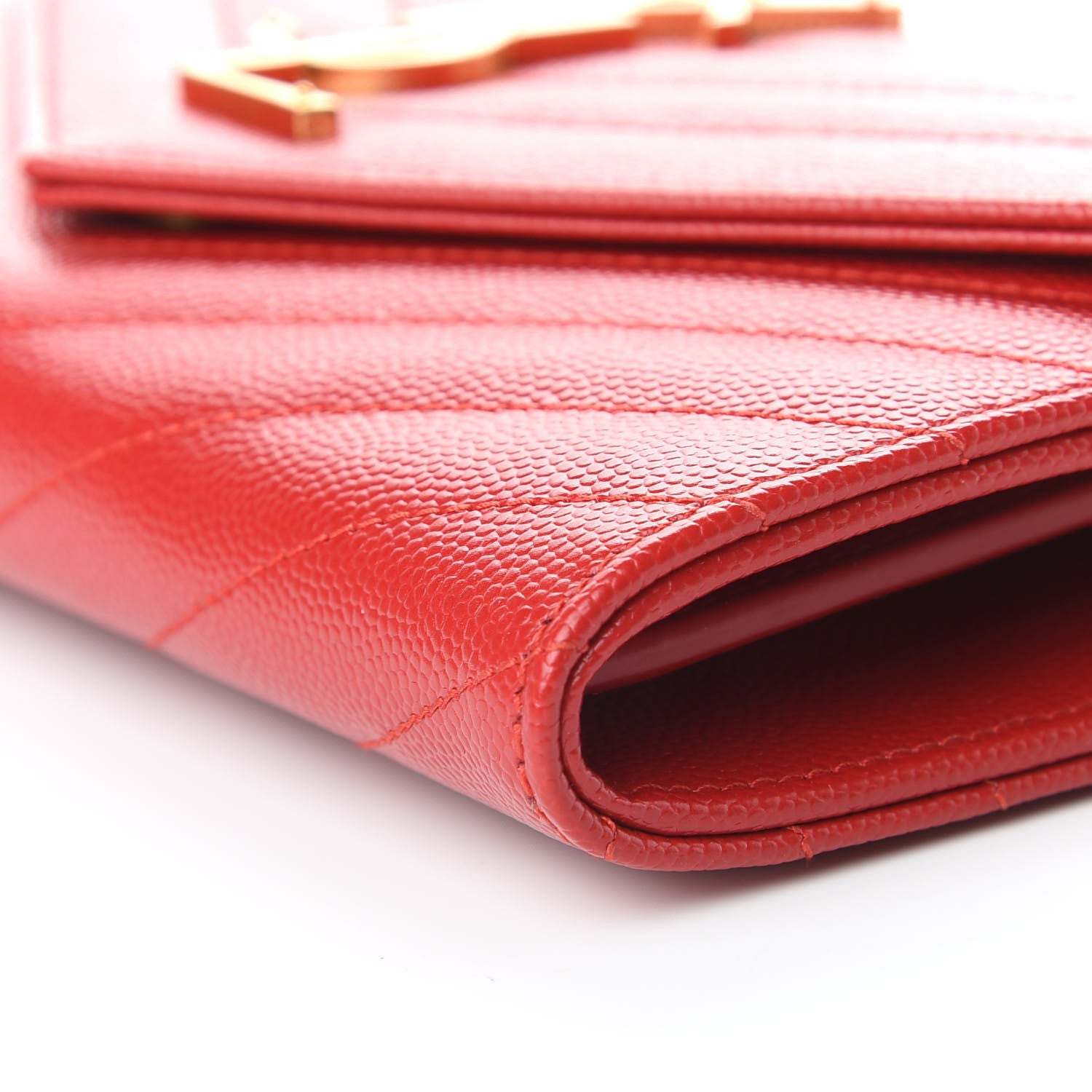 Saint Laurent Grain De Poudre Matelasse Chevron Small Monogram Chain Wallet Red 6 of 9