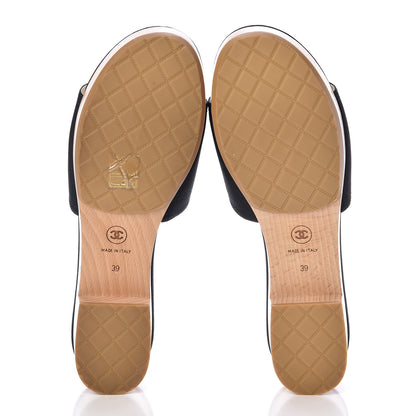 Chanel Grosgrain Camellia CC Sandal Mules 39 Black 5 of 11