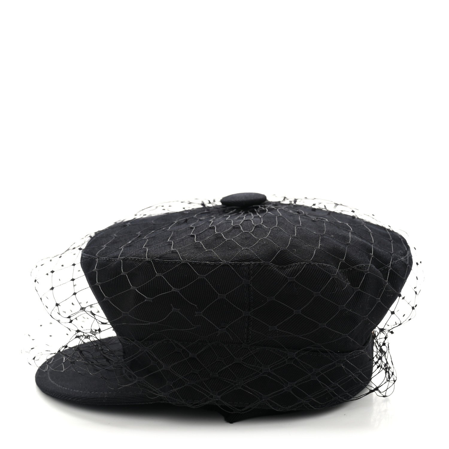 Christian Dior Cotton Canvas Arty Beret Cap with Veil 57 Black 4 of 8