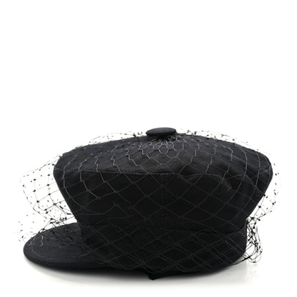 Christian Dior Cotton Canvas Arty Beret Cap with Veil 57 Black 4 of 8